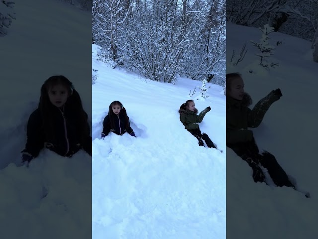 Cute Girls Playing in the Snow: Winter Activities for Kids in Alaska #winter #alaska #shorts #snow