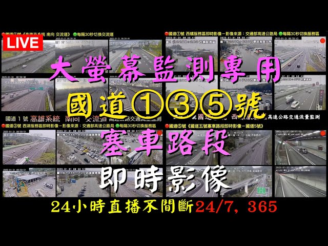 🔴Live-大螢幕監測專用》Ⓩ02高速公路國道①③⑤號塞車路段即時影像》24H 高速公路交通流量監測  BGM Country music  🅐Ⓒ203