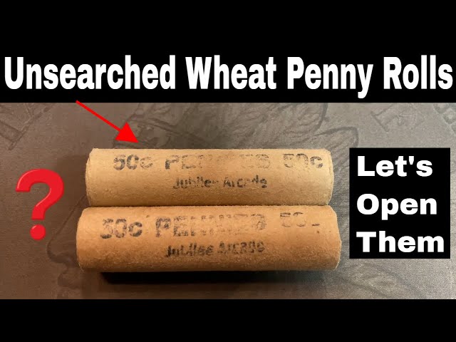 Rolls of Old Wheat Pennies Opened from an Old Amusement Park Arcade