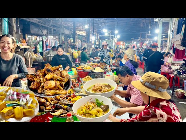 Best Cambodia Street Food ! Rural Market in Takeo Province - Have Grilled Frog, Fish, Chicken, Duck