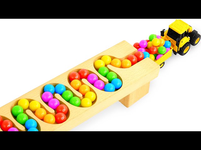 Marble Run ASMR Race ☆ HABA Slope & Dump Truck Excavator Ambulance Forklift Garbage Truck Tractors13