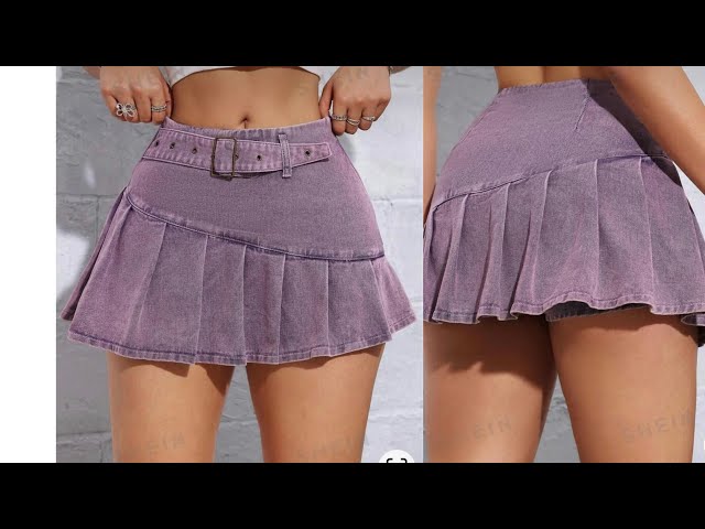 How to cut and sew a trending asymmetric mini jean skirt with a pleated ruffle