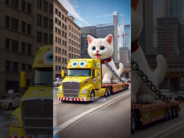 😱 Giant Cat Transported by Spongebob Truck 😱 MiawMask ✅ #cat #evolution #horror #shorts