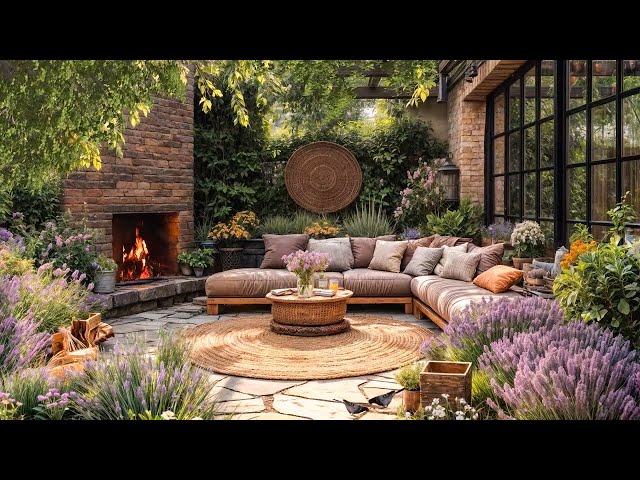 🍵🌲 Rustic Garden Hideaway | Cozy Fire, Swaying Wind Chimes & Peaceful Mornings 🔥🪻