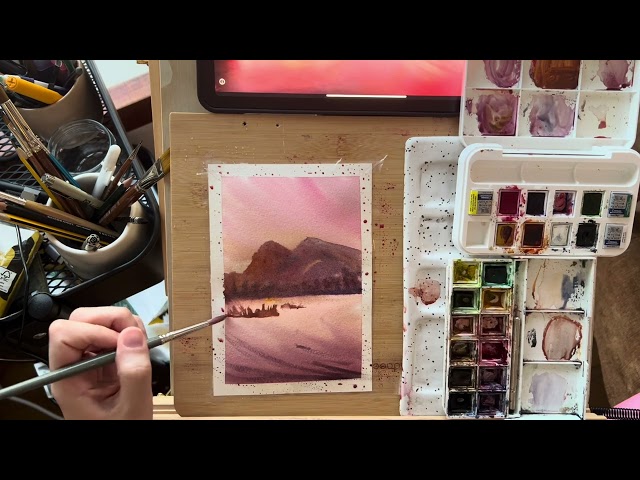 Painting a Relaxing Mountain Sunset Scene | Relaxing Watercolor Painting #watercolor #painting