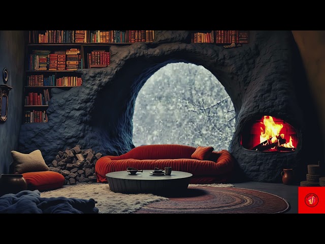 Winter Cozy Cave Crackling Fireplace & Relax Jazz Cafe