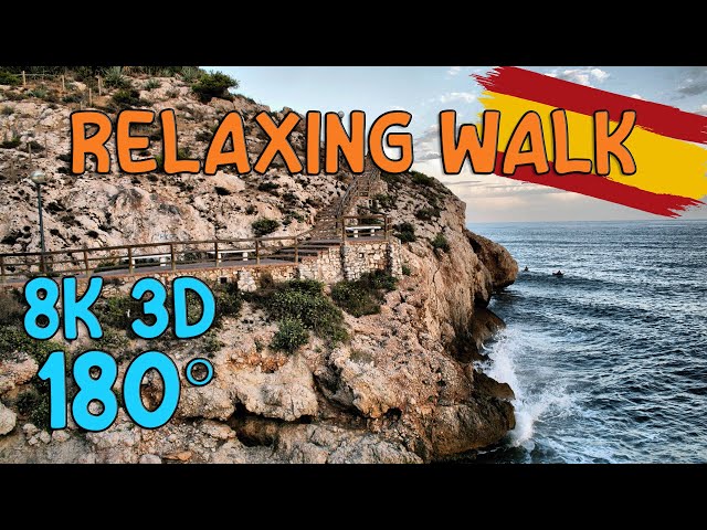 3D 180° Walk on the Sea Promenade in Málaga, Spain! Relaxing Unguided Walk