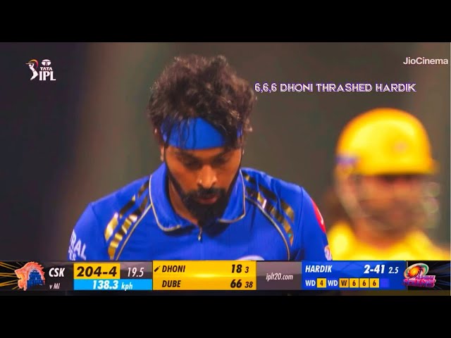 MI vs CSK :HAT-TRICK OF SIXES BY MS DHONI AGAINST HARDIK PANDYA CRICKET24