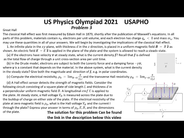 US  Physics Olympiad 2021 USAPHO Problem 3. Electromagnetizm. Hall Effect