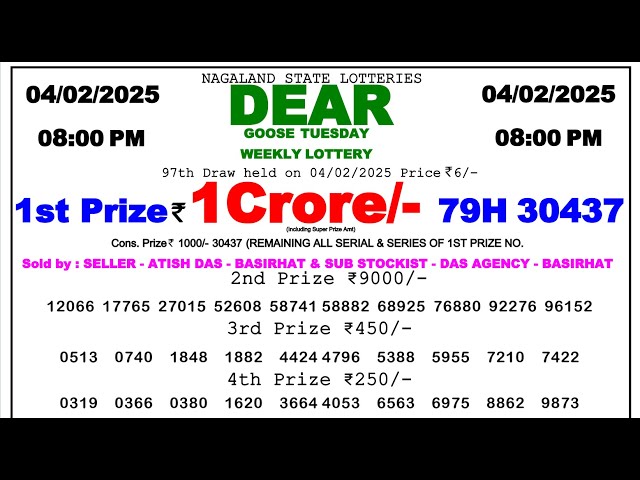 DEAR 8PM Night Lottery Sambad  04 Feb 2025 | Nagaland State Lottery