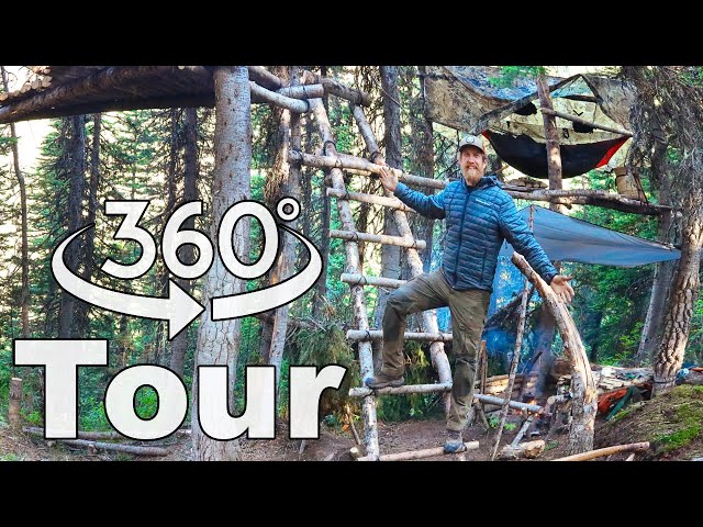 360 Bear Safe Tree Fort Tour / 30 Day Survival Challenge Canadian Rockies