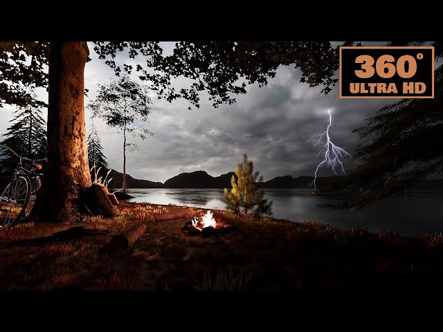 Nature Sounds, Evening | Thunderstorm | Lake | Bonfire | 360 | Relax | Sleeping | VR