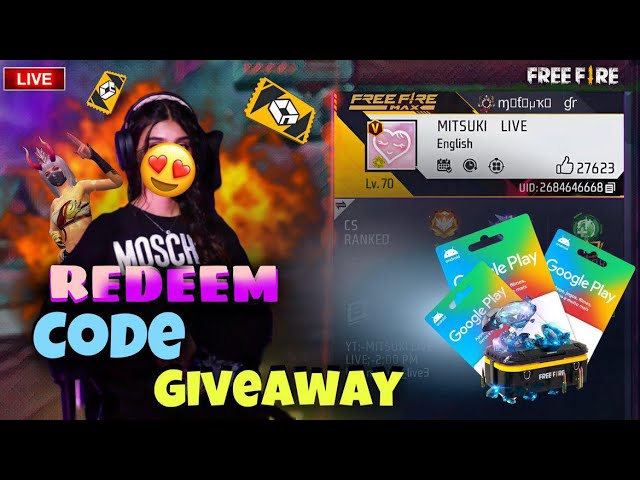 FREE FIRE LIVE GIVEAWAY CUSTOM ROOM 😍| FF LIVE REDEEM CODE GIVEAWAY WITH CUTE GIRL #GIVEAWAY #FF