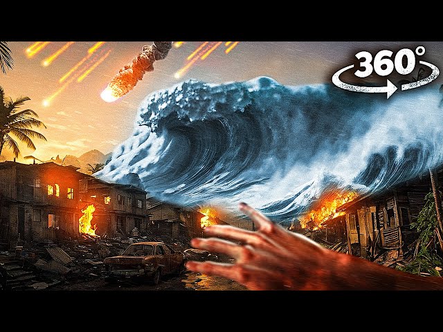 360° Beach Apocalypse - Tsunami Wave, Meteor Rain, Wildfire VR 360 Video 4k ultra hd