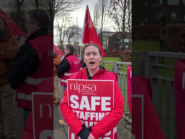 Catherine Arkinson NIPSA Higher Executive Officer speaking on picket outside Belfast City Hospital