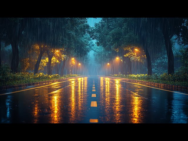 Refreshing Rain Sounds on a Serene Night - Relaxing Ambience with Gentle Rainfall