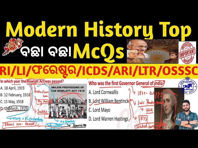 Modern History of India Top Selected MCQs for OSSSC/RI/CGL/FORESTER/ICDS/LSI/LTR/SI | Odisha Gk CGE