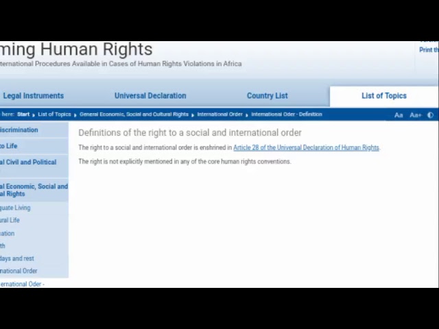 UDHR ARTICLE 28 - RIGHT TO A SOCIAL AND INTERNATIONAL ORDER