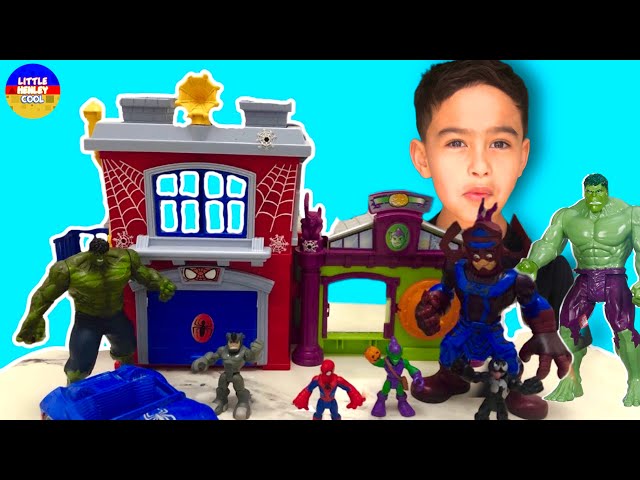 Littlehenleycool plays with spider-man toy house and saves the day!