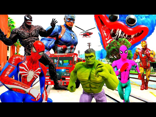 Siêu Nhân Người Nhện Chạy Xe Ô Tô Cứu Hỏa Giải Cứu Siêu Anh Hùng, Superhrero Hulk VS Spiderman Car