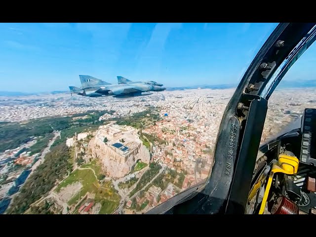 F-4 Phantom 4-Ship Formation over Athens in 360°  for  National Independence Day