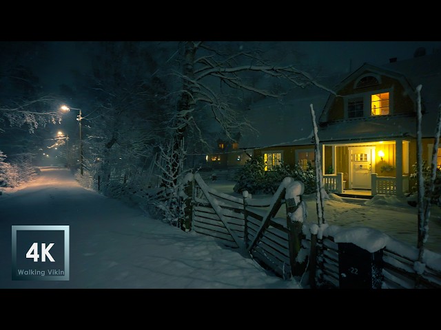 Heavy Snowfall at Night Walk 4K HDR Sweden