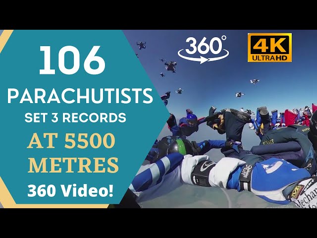 360 Video: 106 Parachutists Set 3 Records at 5,500 Metres!