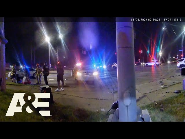 WILD Police Pursuit: Wrong-Way Driver Runs Red Light, Gets T-Boned | Fugitives Caught on Tape | A&E