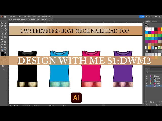 DESIGN WITH ME | BOAT NECK GOLD STUDDED SLEEVELESS TOPS | ADOBE ILLUSTRATOR | FASHION | S1:DWM2