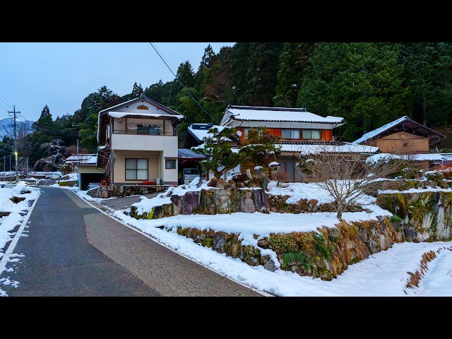 Early Morning Walk in Snowy Mountain Village | Mimasaka, Japan 4K