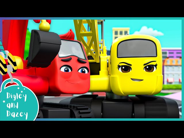 Minisode: Digley & Dazey Hit The Track! 🚧 🚜 | Digley and Dazey | Kids Construction Truck Cartoons