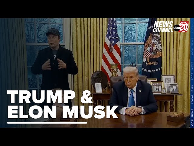 Elon Musk talking to reporters in the Oval Office before Trump signed a new set of executive orders