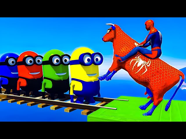 Long Slide Game With Elephant Gorilla Buffalo Hippopotamus Tiger - 3d Animal Game - Funny 3d Animals