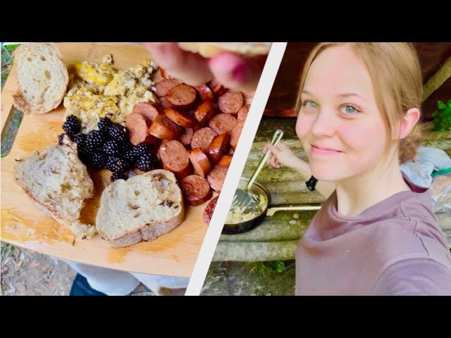 Cooking Breakfast in my Bushcraft Camp | Foraging and Camping at my Shelter