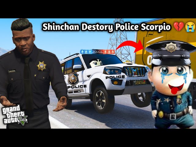 GTA 5: Shinchan Accident Police Scorpio Into Truck💔😭Franklin got Anrgy & Suspend🤬😈 ps Gamester