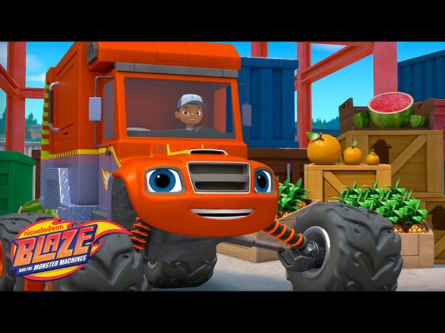 Garbage Truck Blaze STOPS Big Horns with Fruit Juice! 🍉🍊🍍 w/ AJ | Blaze and the Monster Machines