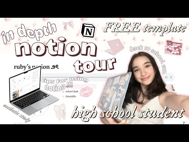 ౨ৎ 💻 in depth NOTION TOUR | coquette notion, high school student, aesthetic study 🎧 ⭐︎