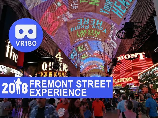 Las Vegas Downtown Fremont Street 2018 - walk at night (VR180)