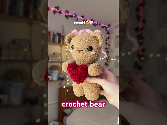 she is super cute!!!🥹🩷 #crochet #handmadeplush #amigurumi #cutebear #plush #toys