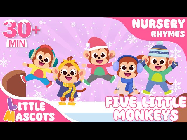 ✨Five Little Monkeys🐵 + Wheels On The Bus + more Little Mascots Nursery Rhymes & Kids Songs