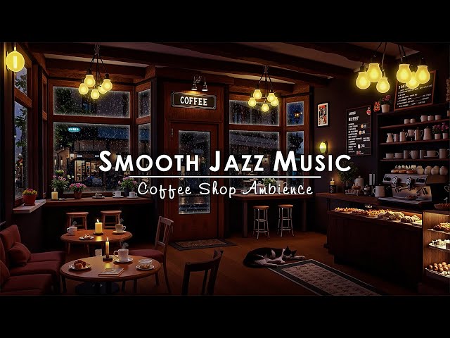 Vintage Winter Coffee Shop Ambience with Soft Jazz Music, Snow Falling for Sleep, Relaxation, Focus