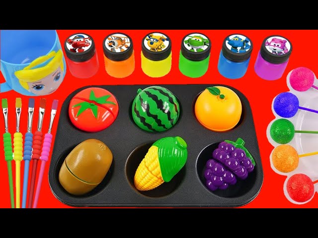 Satisfying Video | How to Make Fruit Slimes Mixing PlayDoh Paint & Rainbow Cutting ASMR #12