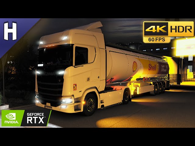 【4K】⁶⁰🄵🄿🅂 RAINY NIGHT | PETROLEUM LOAD - SCANIA S V8 | Euro Truck Simulator 2 | G29 | Shifter