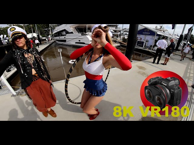 8K VR180 LAND AHOY the stunning and sexy dancer/acrobat performers at a billion dollar boat show 3D