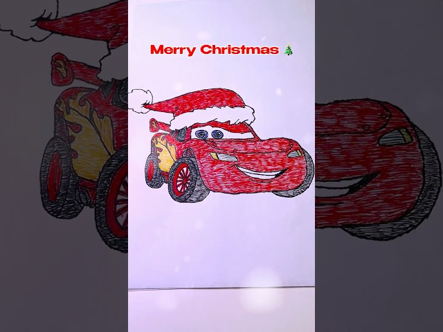 Drawing Lightning McQueen in Christmas Style | Pixar Cars Fan Art 🎄” #shorts