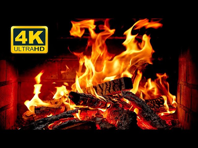 🔥 FIREPLACE Ultra HD 4K. Crackling Fireplace with Golden Flames & Burning Logs Sounds