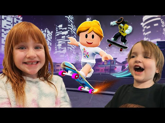 SKATE SESH in ROBLOX!! 🛹 Adley & Niko team up against Dad! Spin the Wheel to Paintball & Skateboard