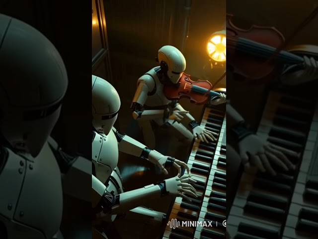 When the robots play music it's made by #hailuoai #leonardoai #ai #music #piano #robot