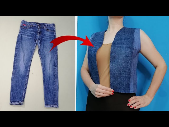 A Sewing Trick , How easily to Transform old Jeans into a Fashionable Vest