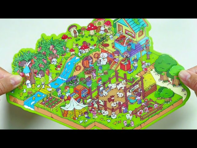 [ASMR]DIY a large cartoon animal farm with scene stickers~